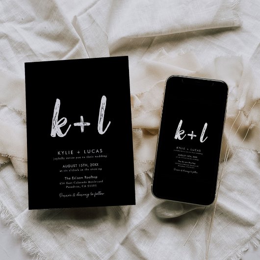 モダン ミニマル スクリプト ブラック＆ホワイト ウェディング 招待状