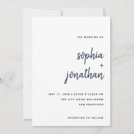 モダン ミニマル スクリプト | 白とネイビーの結婚式 招待状
