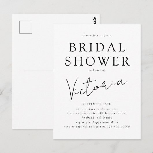 モダン ミニマル スクリプト 結婚前お祝い 招待状 (正面/裏面)