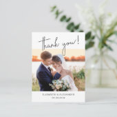 モダン ミニマル スクリプト 結婚式 フォト サンクス ポストカード (スタンド正面)