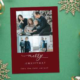 モダン ミニマル スクリプト 3 フォト メリー クリスマス レッド