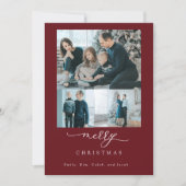 モダン ミニマル スクリプト 3 フォト メリー クリスマス レッド (正面)