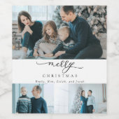 モダン ミニマル スクリプト 3 フォト メリー クリスマス ワインラベル (シングルラベル)