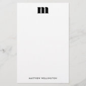 モダン ミニマル ソリッド ブラック モノグラム 便箋 (正面)