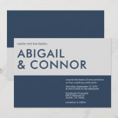 モダン ミニマル タイポグラフィー ネイビーブルー グレー ウェディング 招待状 (正面/裏面)