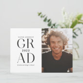 モダン ミニマル タイポグラフィー フォト 卒業 黒 招待状 (スタンド正面)