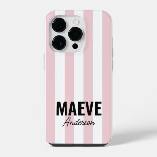 モダン ミニマル タイポグラフィ フェミニン ピンク ストライプ iPhone 14 PROケース