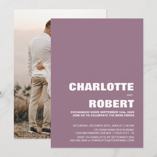 モダン ミニマル ダスティピンク ウェディング レセプション 招待状 (正面/裏面)