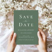 モダン ミニマル ダークセージグリーン Save the Date 招待状