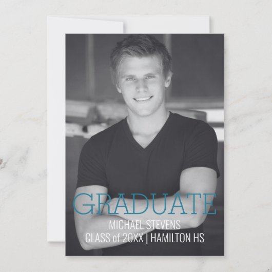 モダン ミニマル ティール アートデコ 卒業 案内状 (正面)