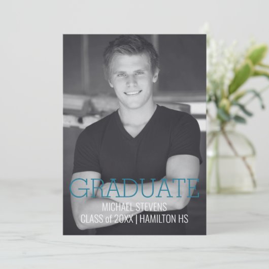 モダン ミニマル ティール アートデコ 卒業 案内状 (スタンド正面)