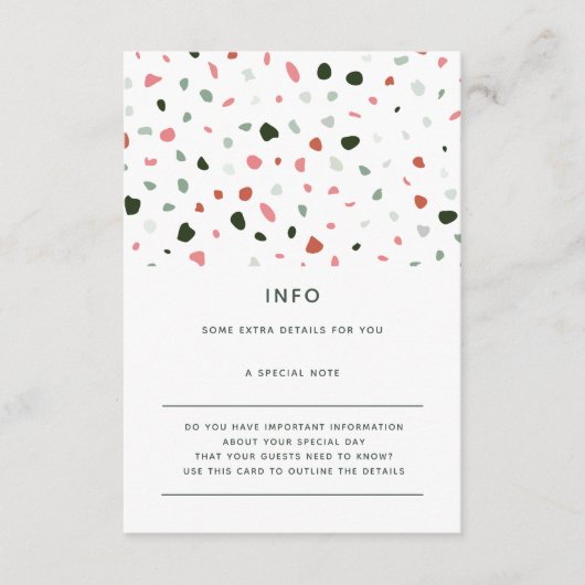 モダン ミニマル テラッツォ グリーン ピンク ウェディング ディテールズ エンクロージャーカード (正面)