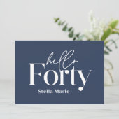 モダン ミニマル ネイビーブルー シンプル 40歳 誕生日 招待状 (スタンド正面)
