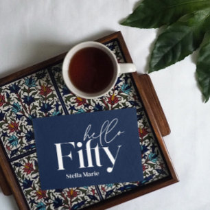 モダン ミニマル ネイビーブルー シンプル 50歳 誕生日 招待状