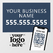 モダン ミニマル ネイビーブルー QRコード 企業 ロゴ ウィンドウサイン (シート)