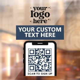 モダン ミニマル ネイビーブルー QRコード 企業 ロゴ ウィンドウサイン