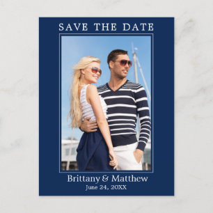 モダン ミニマル ネイビーブルー Save the Date ポストカード