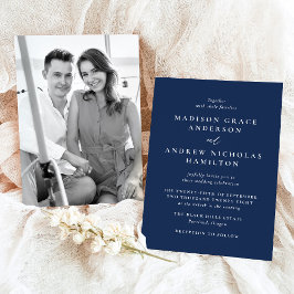 モダン ミニマル ネイビー フォト ウェディング 招待状