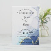 モダン ミニマル ネイビー ホワイト ウェディング インビテーション (スタンド正面)