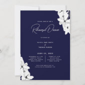 モダン ミニマル ネイビー マグノリア リハーサル ディナー 招待状 (正面)