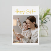 モダン ミニマル ハッピーイースター ファミリー | 本物のホイル 箔シーズンカード (立ち正面)