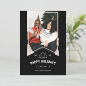 モダン ミニマル ハッピー ホリデーズ フォト ブラック リボン シーズンカード (スタンド正面)