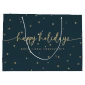 モダン ミニマル ハッピー ホリデー ビジネス ネーム ラージペーパーバッグ (裏面)