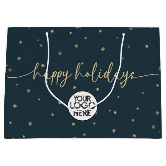 モダン ミニマル ハッピー ホリデー ビジネス ロゴ ラージペーパーバッグ (正面)