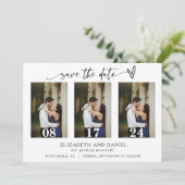モダン ミニマル ハート フォト コラージュ セーブ・ザ・デート 招待状 (スタンド正面)