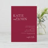 モダン ミニマル バーガンディー ウェディング フォト 招待状 (スタンド正面)