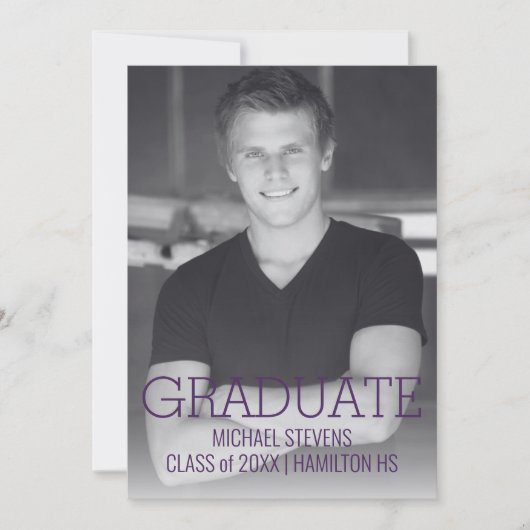 モダン ミニマル パープル アートデコ 卒業 案内状 (正面)