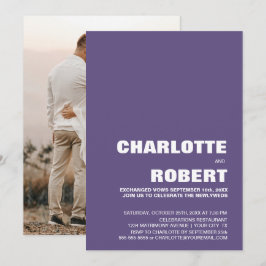 モダン ミニマル パープル ウェディング レセプション 招待状