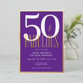 モダン ミニマル パープル 50歳の誕生日おめでとう 箔招待状 (立ち正面)