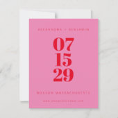 モダン ミニマル ピンクと赤のフルフォト セーブザデート (正面)