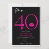モダン ミニマル ピンクの唇 彼女は40歳の誕生日 招待状 (正面)