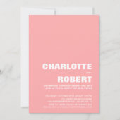 モダン ミニマル ピンクの結婚式の披露宴 招待状 (正面)