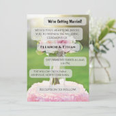 モダン ミニマル ピンク チューリップ & ホワイト ライラック フラワー 招待状 (スタンド正面)