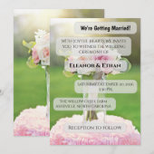 モダン ミニマル ピンク チューリップ & ホワイト ライラック フラワー 招待状 (正面/裏面)