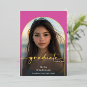 モダン ミニマル ピンク フォイル 卒業発表 箔招待状 (立ち正面)