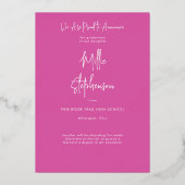 モダン ミニマル ピンク フォイル 卒業発表 箔招待状 (裏面)