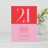 モダン ミニマル ピンク レッド 21歳の誕生日 招待状 (スタンド正面)