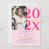 モダン ミニマル ピンク 卒業写真招待状 招待状 (正面)