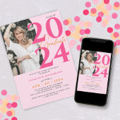 モダン ミニマル ピンク 卒業写真招待状 招待状