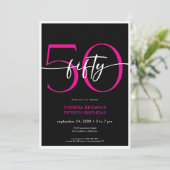 モダン ミニマル ピンク 50の誕生日QRコード 招待状 (スタンド正面)