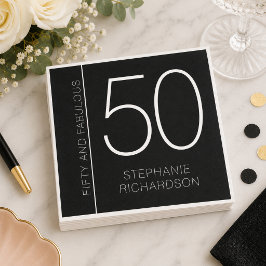 モダン ミニマル ファイブティ アンド ファビュラス 50歳の誕生日 スタンダードカクテルナプキン