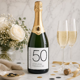 モダン ミニマル ファイブティ アンド ファビュラス 50歳の誕生日 スパークリングワインラベル