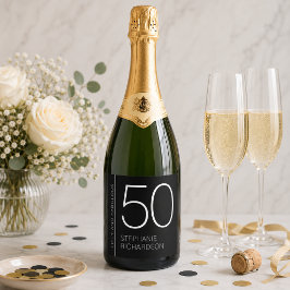 モダン ミニマル ファイブティ アンド ファビュラス 50歳の誕生日 スパークリングワインラベル