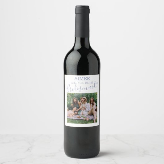 モダン ミニマル フォト | あなたは私のブライズメイドになってくれる? ワインラベル (正面)