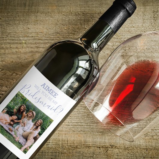 モダン ミニマル フォト | あなたは私のブライズメイドになってくれる？ ワインラベル