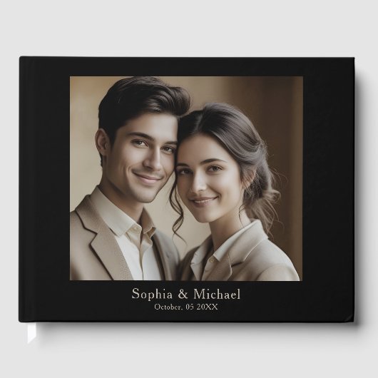 モダン ミニマル フォト ウェディング ゲストブック テンプレート (正面)